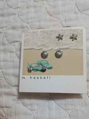 M.Haskeii Silver Beach-Themed Earring Set - Mint Accents